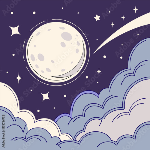 night sky with moon vector,  stunning vector illustration of a glowing full moon 