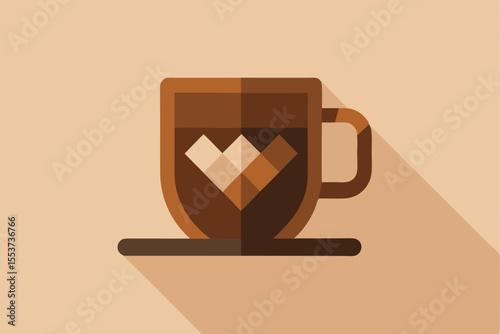 Minimalist coffee cup icon features a geometric handle, showcasing a warm color palette on a subtle background, perfect for modern design enthusiasts