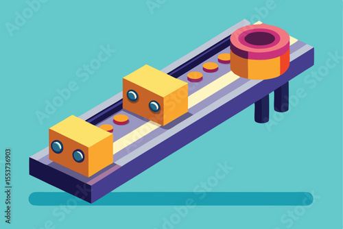 Simple conveyor belt system featuring flat geometric rollers for efficient product transport in a modern workspace