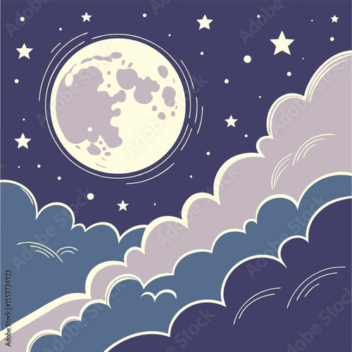 night sky with moon vector,  stunning vector illustration of a glowing full moon 