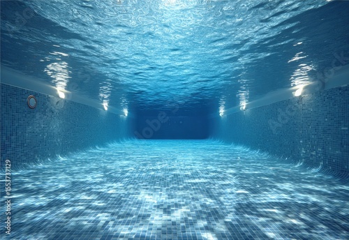 Underwater view of a swimming pool.  Tranquil deep blue
