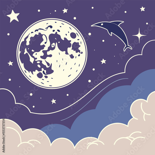 night sky with moon vector,  stunning vector illustration of a glowing full moon 