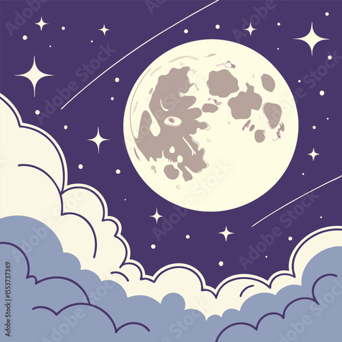 night sky with moon vector,  stunning vector illustration of a glowing full moon 