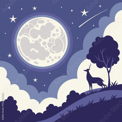 night sky with moon vector,  stunning vector illustration of a glowing full moon 