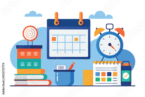 Desk setup with clock and calendar highlighting effective deadline management strategies for productivity in a workspace