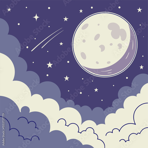 night sky with moon vector,  stunning vector illustration of a glowing full moon 