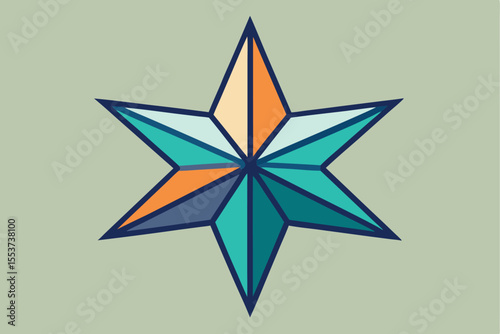 Geometric star design featuring flat and simple points in a celesti color palette set against a muted background