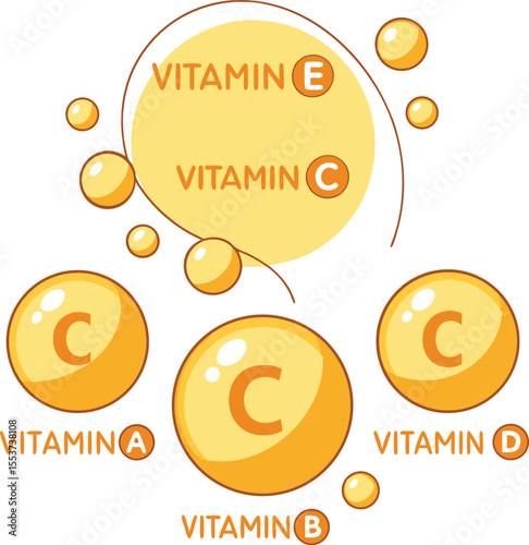 Glossy Golden Vitamin Spheres Cluster Highlighting Vitamin C and Essential Nutrients