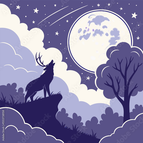 night sky with moon vector,  stunning vector illustration of a glowing full moon 