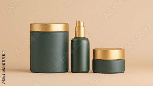 Set of cosmetic box packaging | Green and gold theme 