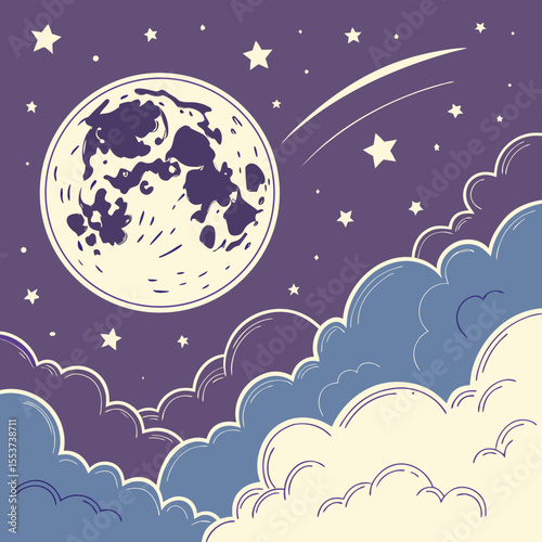 night sky with moon vector,  stunning vector illustration of a glowing full moon 