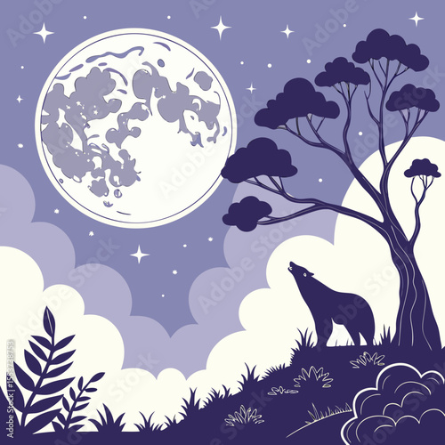 night sky with moon vector,  stunning vector illustration of a glowing full moon 