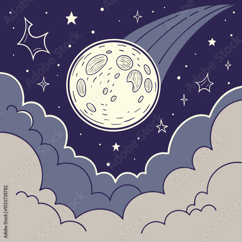 night sky with moon vector,  stunning vector illustration of a glowing full moon 