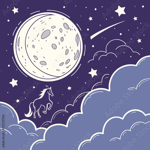 night sky with moon vector,  stunning vector illustration of a glowing full moon 