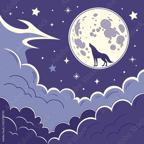 night sky with moon vector,  stunning vector illustration of a glowing full moon 