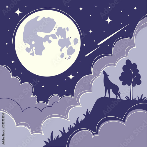 night sky with moon vector,  stunning vector illustration of a glowing full moon 