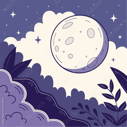 night sky with moon vector,  stunning vector illustration of a glowing full moon 