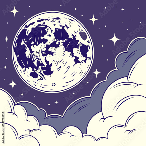 night sky with moon vector,  stunning vector illustration of a glowing full moon 