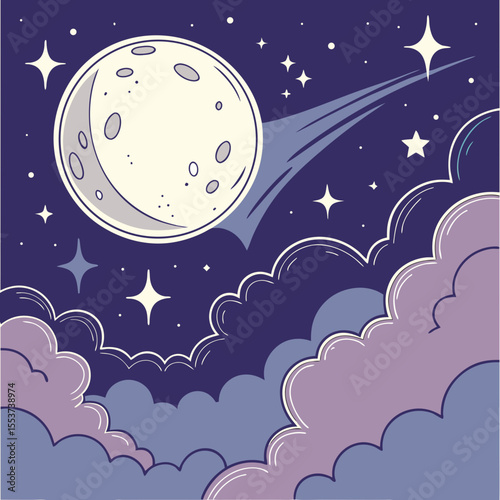 night sky with moon vector,  stunning vector illustration of a glowing full moon 