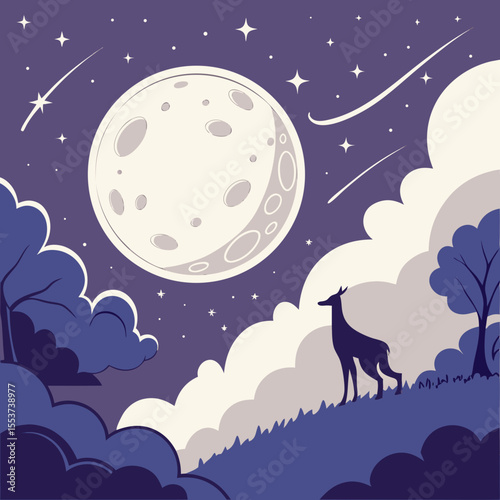night sky with moon vector,  stunning vector illustration of a glowing full moon 