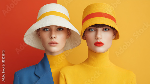 abstract fashion models with yellow, blue, and red colors