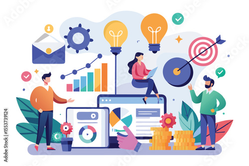 Effective brand management strategy illustrated with charts, teamwork, and innovative ideas in a vibrant and engaging design showcasing the importance of branding
