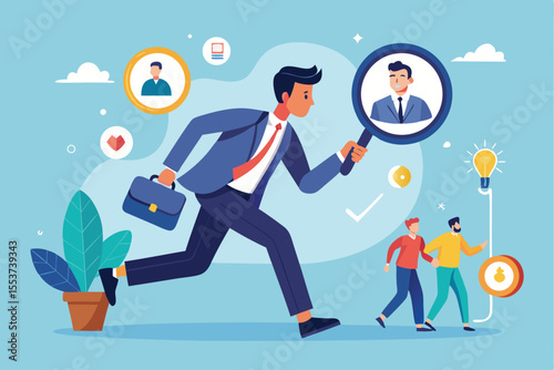 Human resources manager actively searching for potential candidates while balancing tasks in a modern office setting
