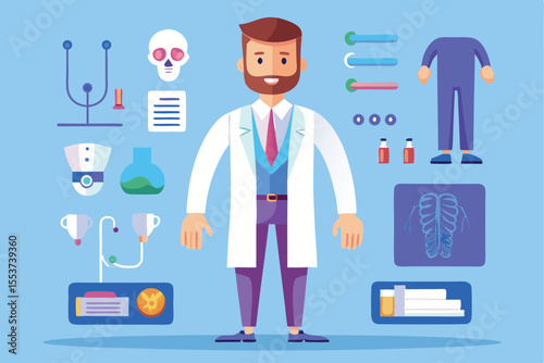 Male doctor surgeon radiologist stands confidently in a hospital setting, surrounded by medical equipment and symbols of his profession, showcasing expertise and dedication to patient care