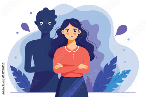 Exploring the concept of imposter syndrome through a vector illustration featuring a confident individual standing against a shadowy figure