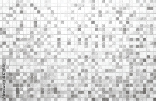 Abstract mosaic pattern of varying shades of gray and white squares