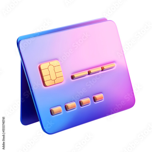Modern credit card illustration with gradient background and digital payment elements