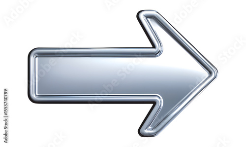 Shiny metallic arrow pointing right 3d rendered symbol for direction guidance or navigation concept