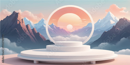 Serene mountain landscape under a bright blue sky with ethereal clouds and a hint of sunlit nature