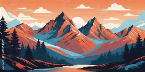 Witness a breathtaking mountain landscape where the sun dips below snow-capped peaks or rises above a serene valley, painting the sky with the vibrant hues of sunset or sunrise
