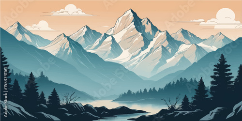 Snow-capped peaks pierce the morning sky, creating a breathtaking winter landscape in the high Alps