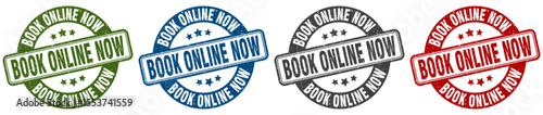 book online now stamp. book online now round stamp set isolated on white background