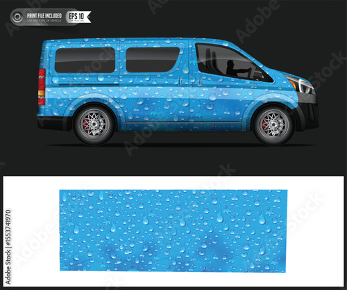 Water Drop Design Car Wrap for Van Blue