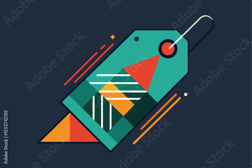 Creative geometric design of a colorful price tag featuring abstract patterns and shapes suitable for sales promotion and special discounts