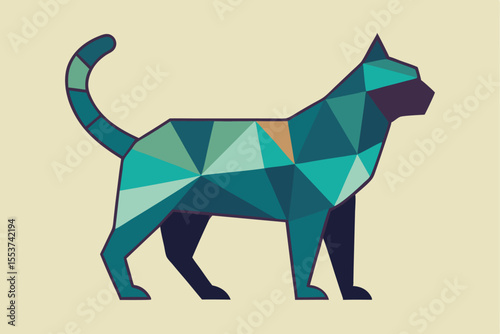 Stylized flat cat silhouette design featuring simple geometric curves and vibrant colors for pet lovers and artistic decor