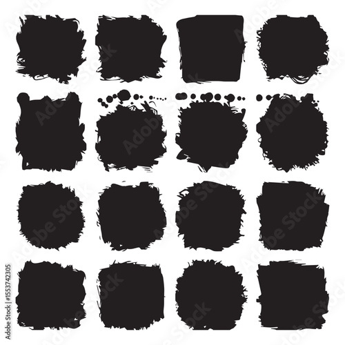 Collection of black grunge square elements for abstract design and creative projects
