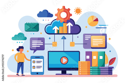 Managing data downloads and installations in a digital environment with cloud integration and user interface visualization