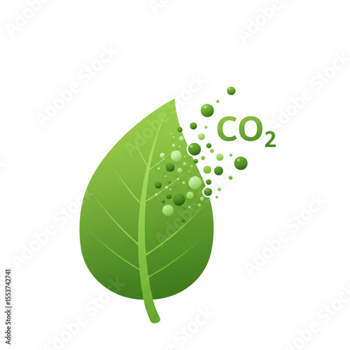 Green leaf with CO2 bubbles representing carbon emission reduction  