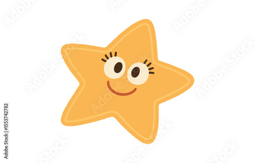 Cute Cartoon Star Character with Smiling Face Illustration on Transparent Background
