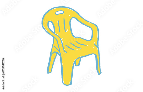 Hand Drawn Yellow Plastic Chair with Blue Outline on Transparent Background