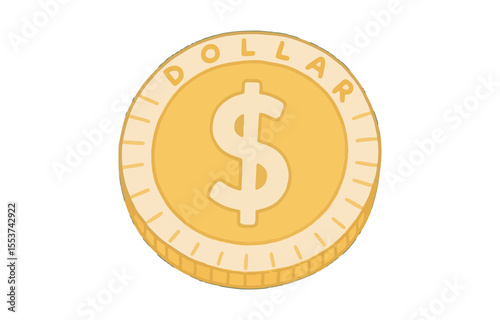 Cartoon Dollar Coin Illustration on Transparent Background