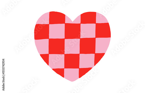 Red and Pink Checkered Heart Shape on Transparent Background