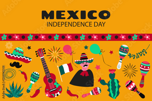 Viva Mexico. Independence Day set elements. Vector illustration