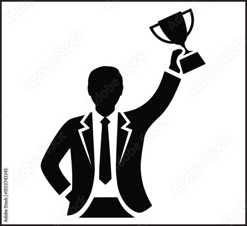 Businessman Holding Trophy Winner Success Achievement Victory Celebration Vector Silhouette