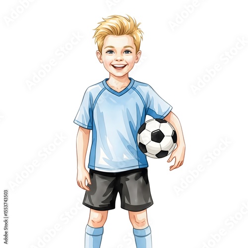 Soccer boy ball smile shows happiness