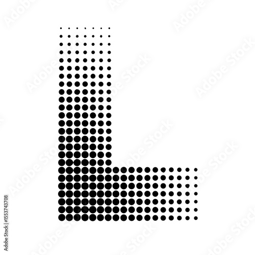 Letter l halftone pattern isolated on white background in black and white